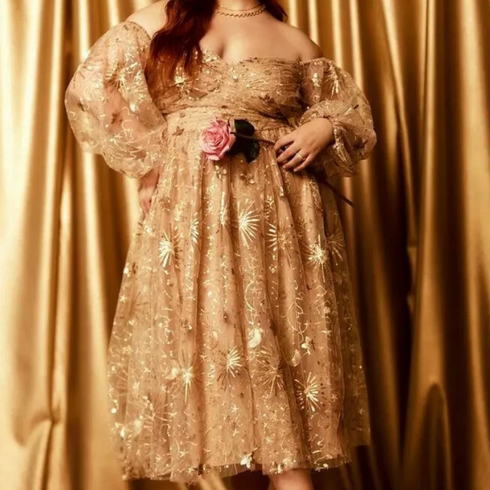Elegant Gold Plus Size Dress